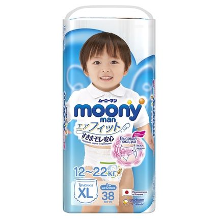 Японские подгузники-трусики Moony для мальчиков XL, 12-17кг, 38шт.