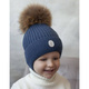 НаследникЪ Выжанова  Шапка зимняя с  меховым помпоном на завязках, цв. джинс НВ1031-ДЖ