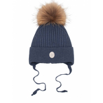 НаследникЪ Выжанова  Шапка зимняя с  меховым помпоном на завязках, цв. джинс НВ1031-ДЖ 