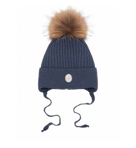 НаследникЪ Выжанова  Шапка зимняя с  меховым помпоном на завязках, цв. джинс НВ1031-ДЖ 