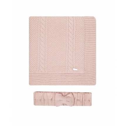 НаследникЪ Выжанова Плед утепленный + вязаный бант, цв. пудра НВ4066_1-ПД