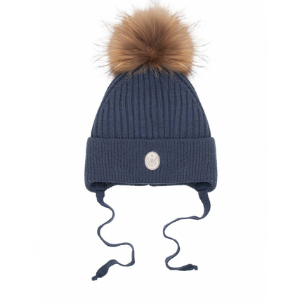 НаследникЪ Выжанова  Шапка зимняя с  меховым помпоном на завязках, цв. джинс НВ1031-ДЖ