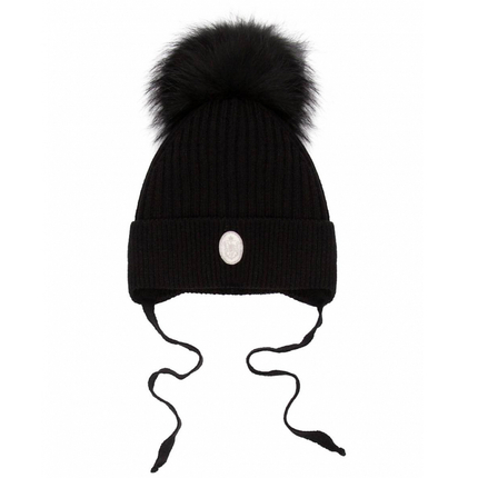 НаследникЪ Выжанова НВ1031-ЧР Шапка зимняя с меховым помпоном на завязках, цв. черный  НВ1031-ЧР