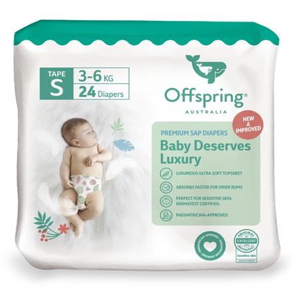 Offspring подгузники, S 3-6 кг. 24 шт. расцветка Листочки