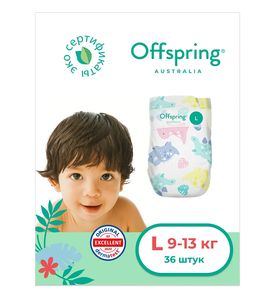 Offspring подгузники, L 9-13 кг. 36 шт. расцветка Динозавры