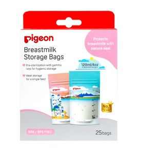 PIGEON Пакеты для заморозки и хранения грудного молока 120 мл, 25 шт, Holiday