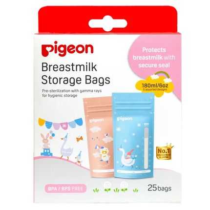 PIGEON Пакеты для заморозки и хранения грудного молока 180 мл, 25 шт, Animal
