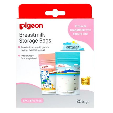 PIGEON Пакеты для заморозки и хранения грудного молока 120 мл, 25 шт, Holiday