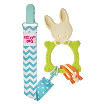 ROXY-KIDS Универсальный прорезыватель BUNNY с держателем. Цвет зелёный RBT-001GNSC