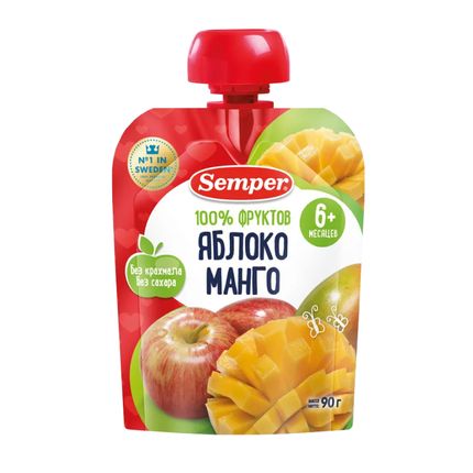 Пюре Semper Яблоко и манго, пауч, 90гр