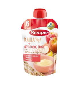 Пюре Semper Яблочно-персиковое с кашей, пауч, 120гр