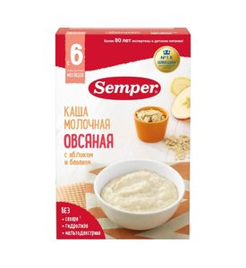 Semper Каша детская молочная Овсяная с яблоком и бананом сухая без сахара с 6 месяцев 180 г