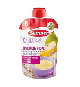 Пюре Semper Мультифруктовое с кашей, пауч, 120гр