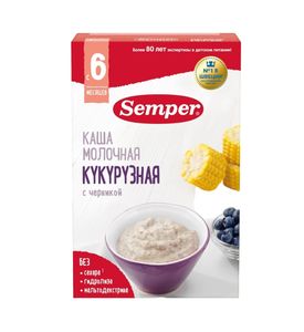 Semper Каша детская Молочная Кукурузная с черникой сухая без сахара без глютена с 6 месяцев 180 г