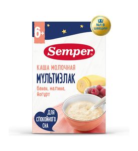 Semper Каша детская молочная ночная Мультизлак банан малина йогурт с 9 мес 180 г