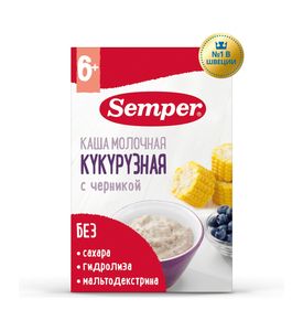 Semper Каша детская Молочная Кукурузная с черникой сухая без сахара без глютена с 6 месяцев 180 г