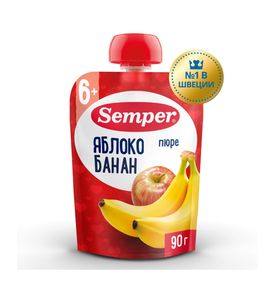 Пюре Semper Яблоко и банан, пауч, 90гр