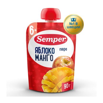 Пюре Semper Яблоко и манго, пауч, 90гр