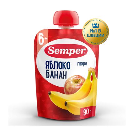 Пюре Semper Яблоко и банан, пауч, 90гр
