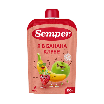 Semper фруктовое пюре "Банан Клубника Яблоко" пюре 100гр