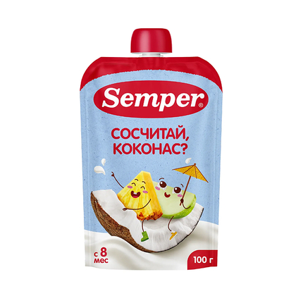 Semper фруктовое пюре "Яблоко Банан Ананас Кокос" пюре 100гр Semper фруктовое пюре "Яблоко Банан Ананас Кокос" пюре 100гр