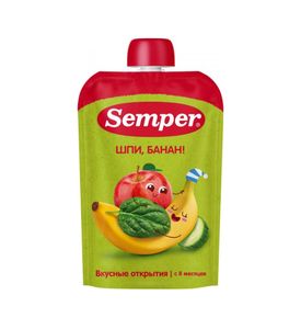 Semper Фруктово-овощное пюре "Яблоко Банан Шпинат Огурец" 100гр