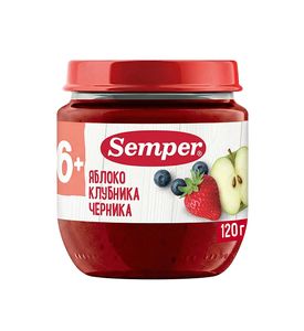 Semper фруктовое пюре "Яблоко Клубника Черника" пюре 120гр Semper фруктовое пюре "Яблоко Клубника Черника" пюре 120гр