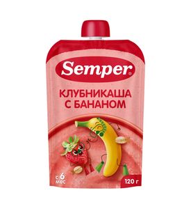 Semper фруктовое пюре со злаками Бананово-клубничное пюре с кашей 120гр