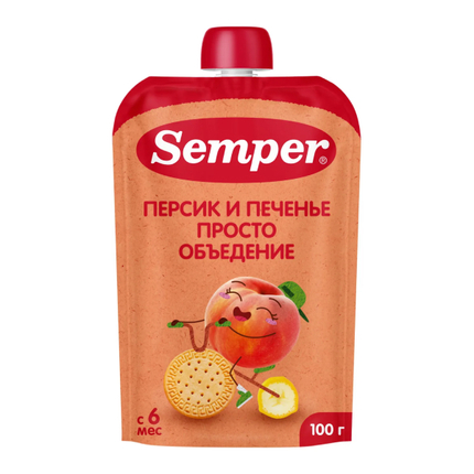 Semper фруктовое пюре "Персик Банан с Печеньем" 100гр Semper фруктовое пюре "Персик Банан с Печеньем" 100гр