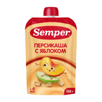 Semper Пюре детское фруктовое яблоко персик каша злаки без сахара с 6 месяцев 120 г 