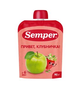 Пюре Semper Яблоко и клубника, пауч, 90гр
