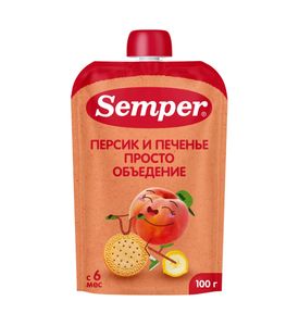Semper фруктовое пюре "Персик Банан с Печеньем" 100гр