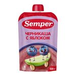 Semper Пюре детское фруктовое яблоко черника злаки каша без сахара с 6 месяцев 120 г 