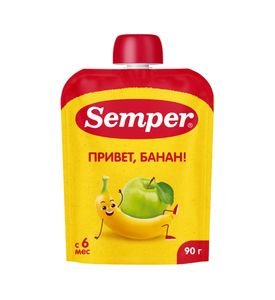 Пюре Semper Яблоко и банан, пауч, 90гр