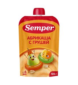 Пюре Semper Грушево-абрикосовое с кашей, пауч, 120гр