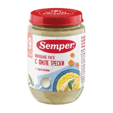 Пюре Semper Овощное рагу с филе трески, 190гр