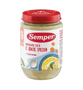 Пюре Semper Овощное рагу с филе трески, 190гр