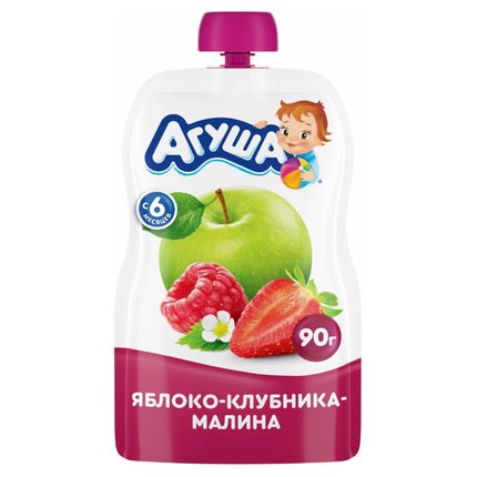 Агуша Пюре фруктовое Яблоко-Клубника-Малина 90г