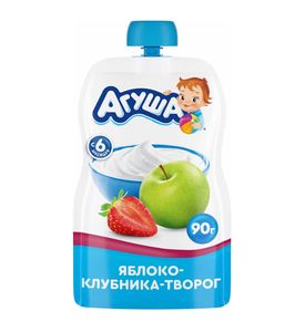 Агуша Пюре фруктовое Яблоко-Клубника-Творог 90г