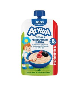 Каша "Агуша" Молочная пшен-овс с яблоком, ежевикой и малиной 100г