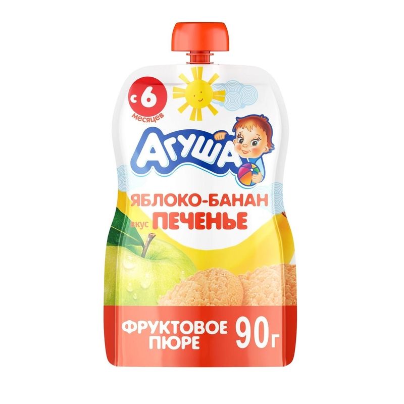 Пюре фруктовое Агуша яблоко/банан/печенье с 6мес 90г пауч/пак (4690228028847)
