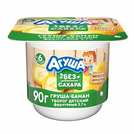 Агуша Творог Груша-Банан 3,7% без сахара 90г
