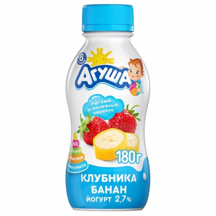 Йогурт Агуша 2,7% бут 180г Клубника-Банан