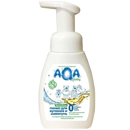 AQA baby Пенка для купания и шампунь для сухой и чувствительной кожи  с маслами 250 мл