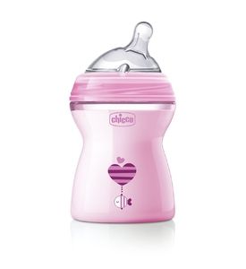 Бутылочка Chicco Natural Feeling + силиконовая соска с наклоном и флексорами, 250 мл (розовая)