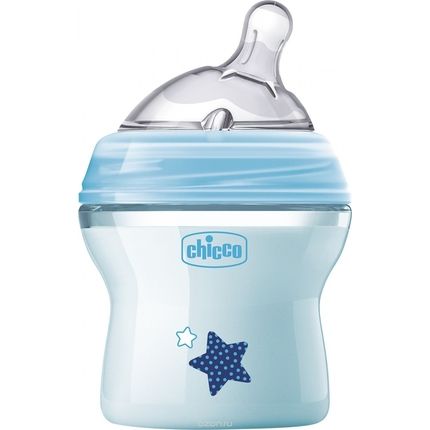Бутылочка Chicco Natural Feeling + силиконовая соска с наклоном и флексорами, 150 мл (голубая)