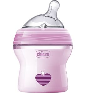 Бутылочка Chicco Natural Feeling + силиконовая соска с наклоном и флексорами, 150 мл (розовая)