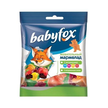 Жевательный. мармелад baby fox бегемоты 30г