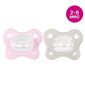 CHICCO Пустышка сил. PHYSIOFORMA DUAL SOFT pink, 2-6 мес, 2 шт