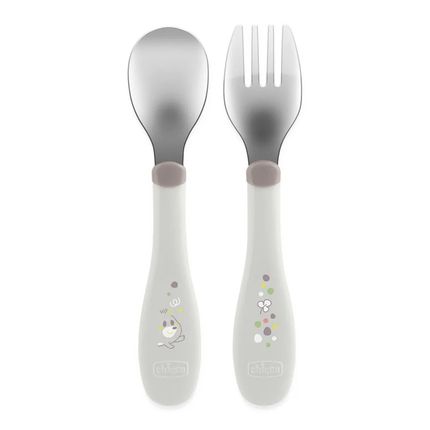 CHICCO Набор столовых приборов Metal Cutlery 18м+ (ложка, вилка), серый